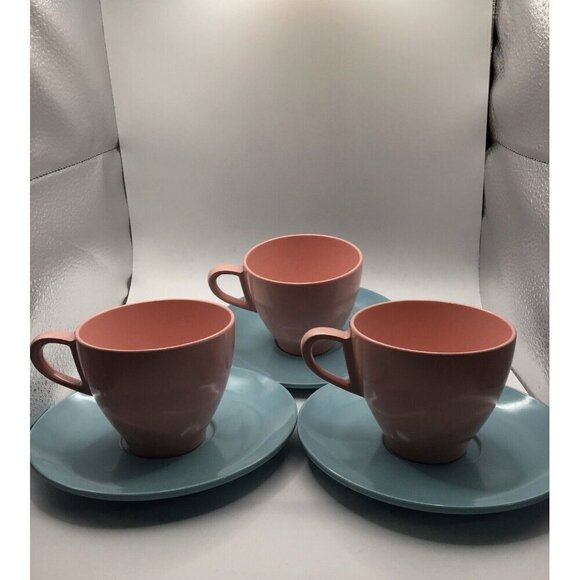 Vintage Set of 3 Pink and Robin Egg Blue Vintage Melmac Tea...